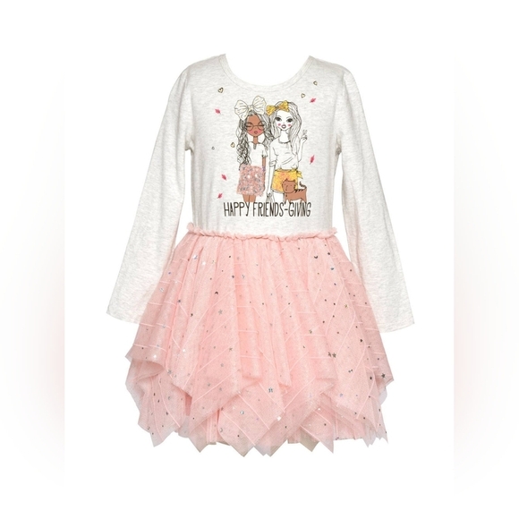 Truly Me Other - Girls' Pink Tulle Dress with Graphic Top